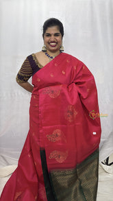 Vriksham Red With Green Color Border Pure Soft Silk Saree-VS4859